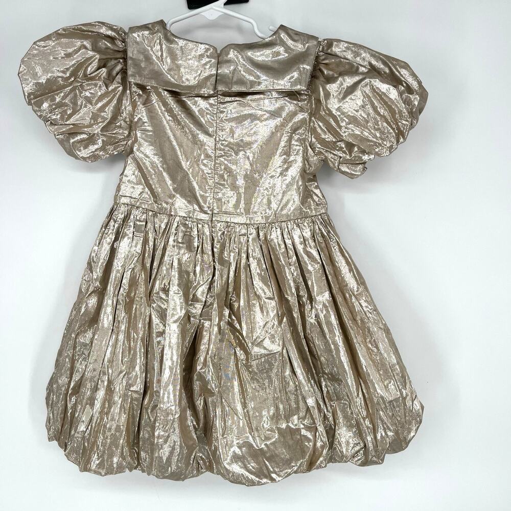 Boden Gold Metallic Party Dress Bow Collar Puff Sleeve Girls 3-4Y - Picture 2 of 6